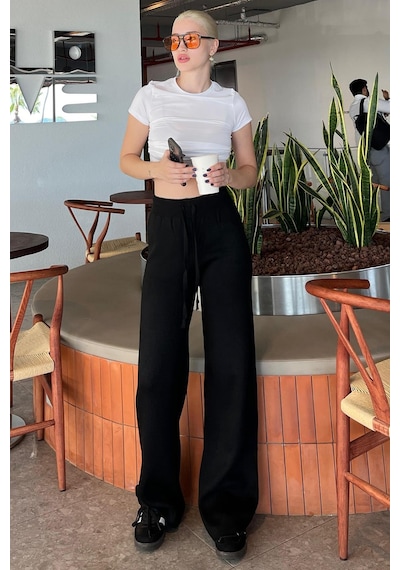 Siyah Beli Ayarlanabilir Geniş Paça Pantolon Mg2089 SiYAH