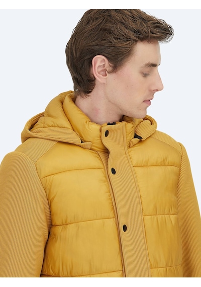 Kip Sarı Regular Fit Kapüşonlu Casual Dokuma Mont Sarı