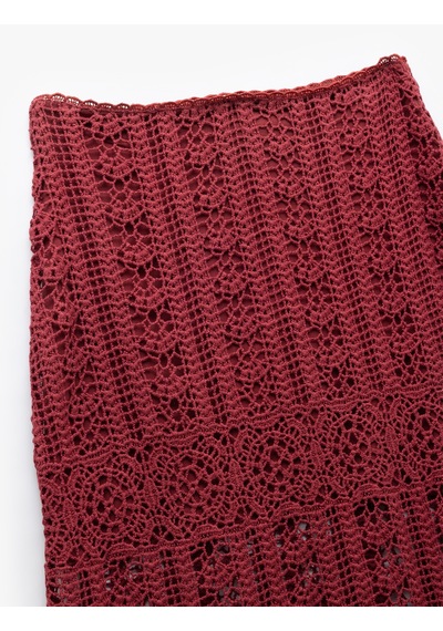 Koton Pamuklu Slim Fit Ajurlu Midi Boy Kroşe Etek Bordo 5sak10340ek Bordo