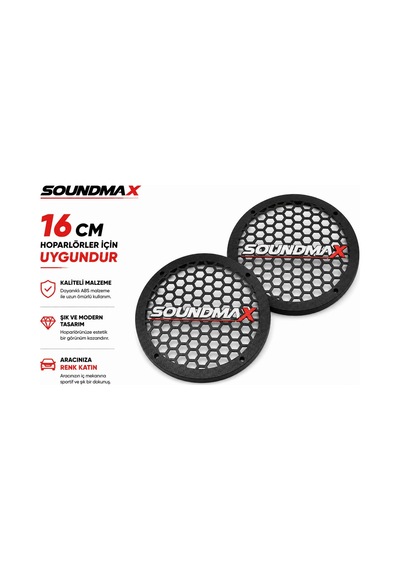 Soundmax 16cm Hoparlör Kapağı - Soundmax Logolu Kaliteli Plastik Midrange Hoparlör Kapak 16 Cm - 2 A