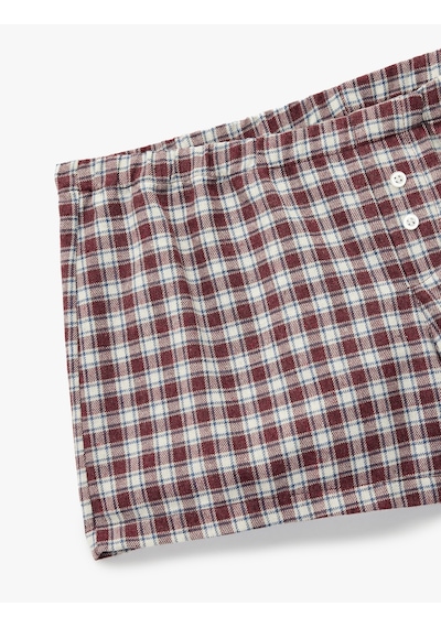 Koton Düğmeli Ekoseli Şort Pijama Altı Bordo Desenli 6wlk80018mw Bordo Desenli