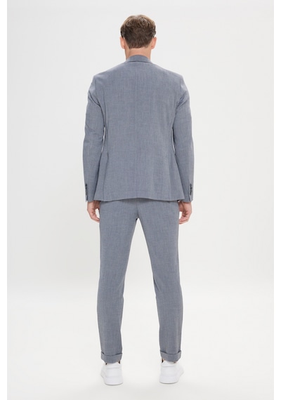 Ac&co Erkek Grı Slim Fit Mono Yaka Beli Bağlamalı Gofre Desenli Takım Elbise Gri