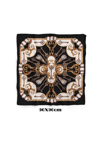 Sırlı Hazine Desen 90x90cm Eşarp/fular Siyah