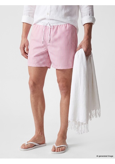 Lcw Swımwear Pembe Kısa Boy Çizgili Erkek Deniz Şortu