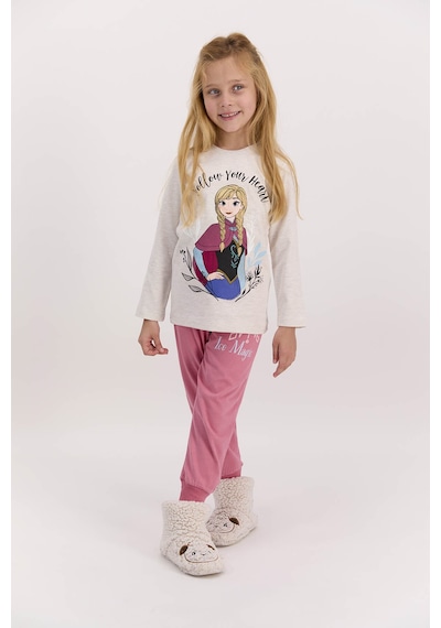 Frozen Lisanslı Follow Your Heart Kremmelanj Kız Çocuk Pijama Takımı Krem Melanj