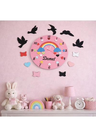 Genç Kız Odası Duvar Saati Kişiye Özel Modern Ve Şık No10035 Pembe
