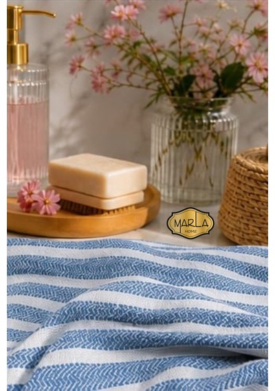 %100 Pamuk Dokuma Peştemal Havlu Plaj & Banyo Havlusu 100x170 Cm Mavi