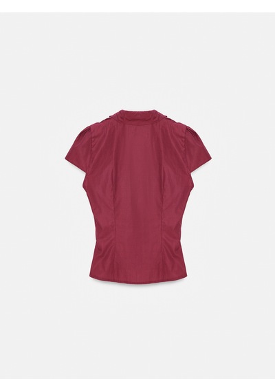Dilvin 50546 %100 Pamuk Büzgülü Poplin Top-bordo