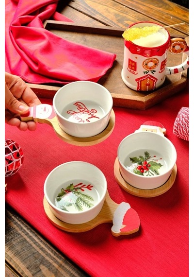 Karaca  New Year Yılbaşı Bamboo Snack Noel Baba 3'lü Çerezlik