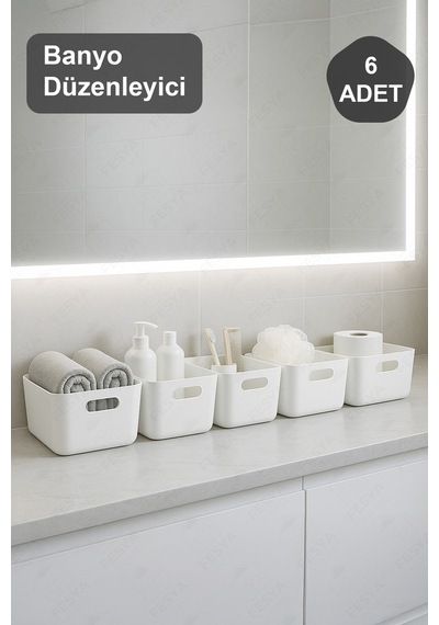6 Adet Banyo Düzenleyici Organizer Beyaz Renk Plastik Çok Amaçlı Havlu Şampuan Düzenleyici Plastik B Diğer