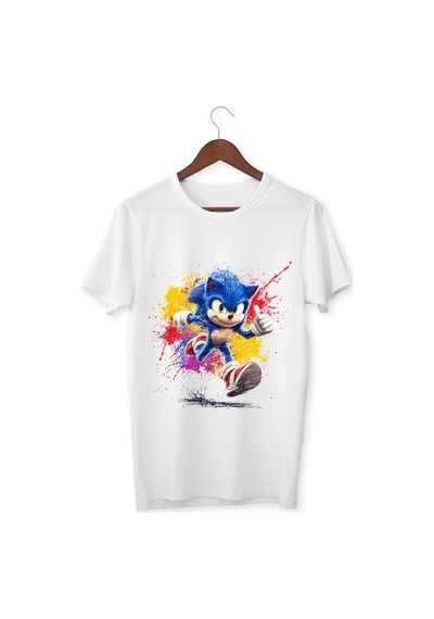 Alpşan Ticaret Kirpi Sonic Çocuk Tişört Sonic Unisex Yetişkin Tişört Beyaz
