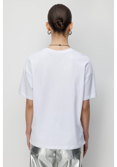 Mixray 48522 Kadın Yırtmaçlı Oversize Basic %100 Pamuk 2 Li T-shirt Beyaz Siyah Siyah - Beyaz