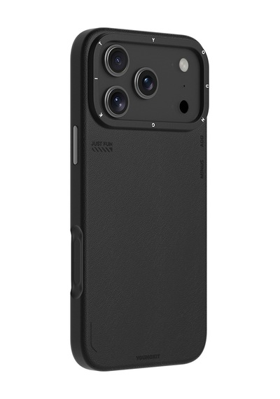 Apple Uyumlu iPhone 17 Pro Max Kılıf M-safeli Basit Mat Deri Desenli Youngkit Tech Fashion Serisi Kapak Siyah Siyah