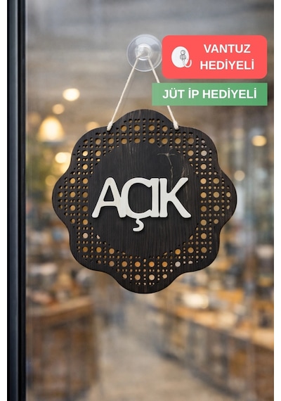 Hazeran Rattan Desenli Modern Açık/kapalı Tabelası - Rebap Ahşap