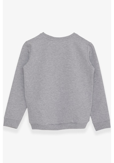 Breeze Kız Çocuk Sweatshirt Renkli Oje Baskılı 6-12 Yaş, Gri Melanj Gri