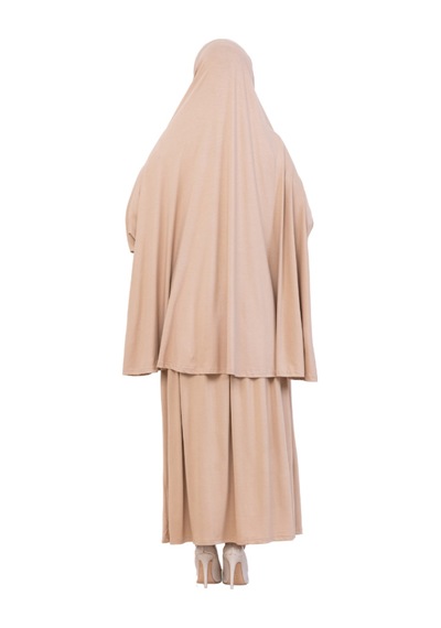 Modish Group İki Parça Namaz Elbisesi Uzun Pamuklu Tesettür Giyim Abaya & Başörtüsü Set Koyu Vizon