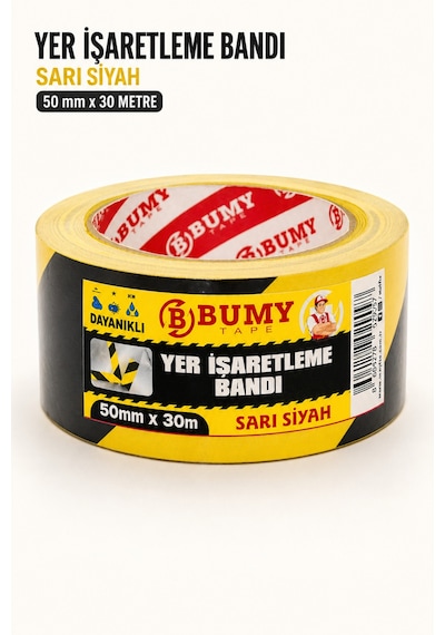 Yer İşaretleme Bandı Sarı Siyah 50 Mm X 30 Metre Pvc Zemin Uyarı Şerit Bantı Bantları