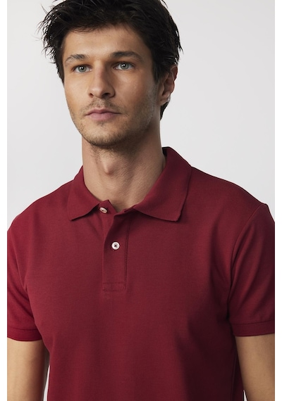 Tudors Erkek Slim Fit Dar Kesim Pamuklu Yumuşak Dokulu Serin Tutan Kumaş Düz Pike Bordo Polo Yaka Tişört-30770-Bordo