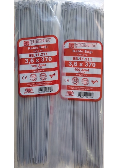 Pemsan 3.6X370 Plastik Cırt Kelepçe Kablo Bağı Gri