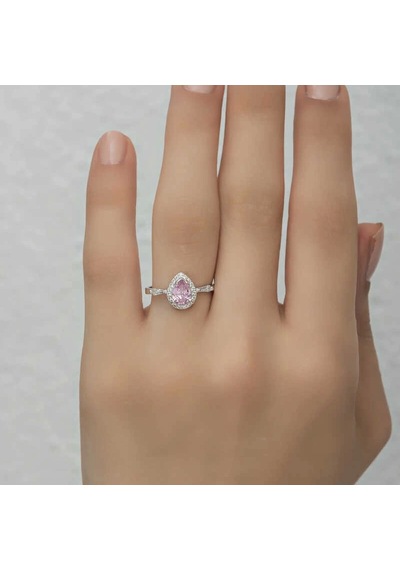 Gümüş Pembe Damla Taşlı Kadın Yüzük Çok Renkli