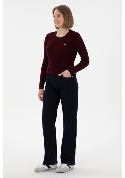 U.S. Polo Assn. Kadın Koyu Bordo Bisiklet Yaka Basic Kazak 50312922-VR175