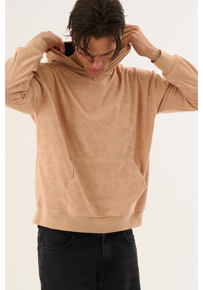 Alexandergardi Alexandergardı Kangru Cepli Kapişonlu Sweatshirt E23-00176 Bej