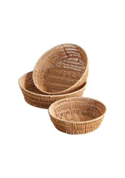 3 Lü Rattan Plastik Sepet, Ekmeklik , Meyve Sepeti Yuvarlak 3 Boy 3717/3lükrem