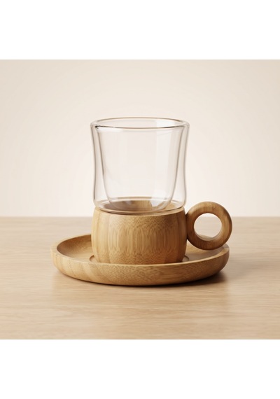 12 Parça Çay Seti - Bambu Bardak Altığı - Çift Cidarlı Cam - 150 Ml Diğer