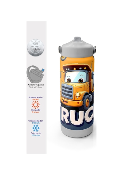 Coral High Truck Desenli Katlanır Ağızlıklı Çelik Termos 650 Ml 38343 Siyah