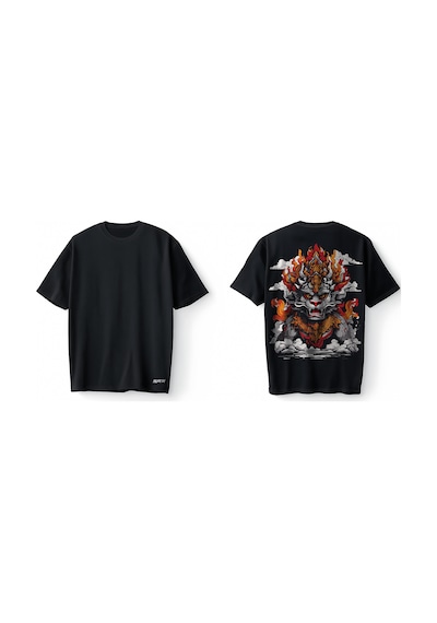 Bumeta Mythical Fire Lion Oversize Unisex Tişört T-shirt Siyah