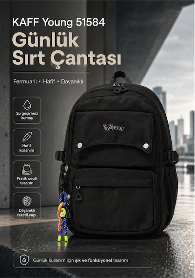 Kaff Young 51584 Siyah Aksesuarlı Unisex Sırt Çantası
