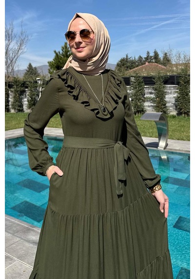 Rabia Şamlı Jale Elbise Haki Normal