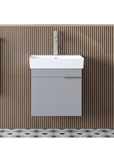 Likya Ayaksız Tek Kapaklı Lavabolu 49 Cm Banyo Dolabı Alt, Mini Lavabolu Alt Banyo Dolabı Kül Gri