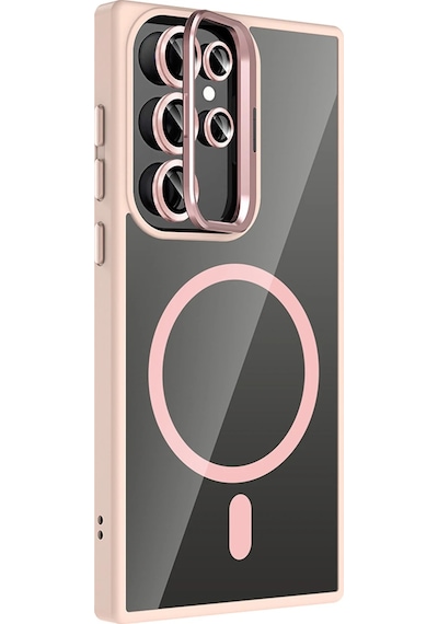 Gld-spt- Joko Samsung Uyumlu Galaxy S24 Ultra Remim Lensli Magsafe Standlı Kapak - Pembe