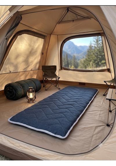 Zish Tekstil Flexı 5 Cm 120x200 Katlanır Kamp Yatağı Karavan, Misafir Ve Anne Yanı Yatağı Koyu Mavi
