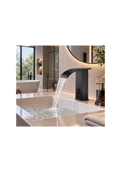 Rena Design Fotoselli Sensörlü Siyah Kare Lavabo Bataryasi Temassiz Otomatik Tasarruflu Modern Musluk