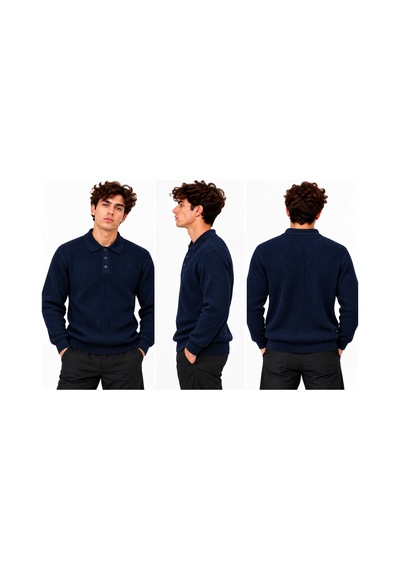 Erkek Polo Yaka Uzun Kollu Standart Fit Kalıp Kazak 27001 Lacivert