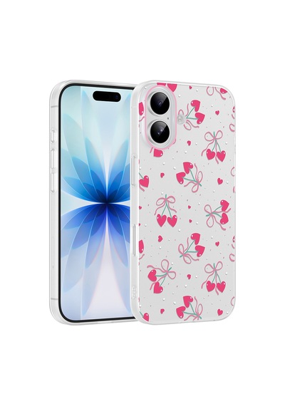 Apple iPhone Uyumlu 16 Kılıf Kamera Korumalı Desenli Zore Klip Kapak - Kalpli Kiraz -
