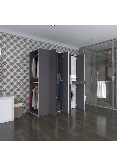 Kenzlife Çamaşır-Kurutma Makinesi Dolabı Ve Giysi Dolabı Çekmeceli Eşari Sol Gri 187 160 60 Banyo Çok Renkli Kenzlife Çamaşır-Kurutma Makinesi Dolabı Ve Giysi Dolabı Çekmeceli Eşari Sol Gri 187 160 60 Banyo Çok Renkli