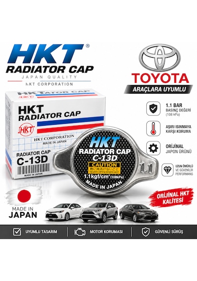 Toyota Araçlara Uyumlu  Hkt Marka Radyatör Kapağı 1996-2023 Model Uyumlu