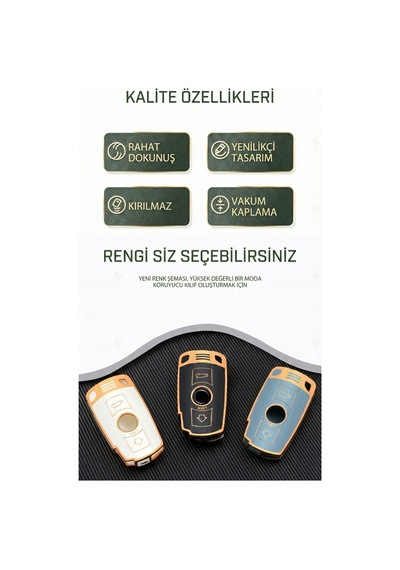Bmw E60 E61 E70 E81 E87 E90 E91 E92 X1 X5 X3 1 3 5 6 Z4 M3 M5 Gold Kenar Tpu Anahtar Kılıfı Mavi