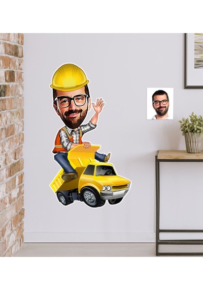 Kişiye Özel Bay Yol Mühendisi Karikatürlü Duvar Sticker 50X70CM