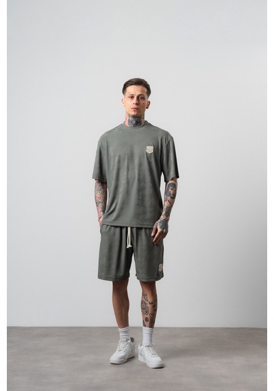 Erkek Route 07 Arma Detaylı Regular Fit T-shirt Şort Takım Haki