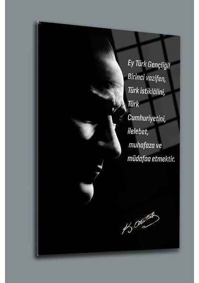 Atatürk Bayrak Atatürk Portresi Cam Tablo Sanatsal Duvar Dekoru Uv Baskılı Canlı Renkler Kafe Ve Ofis İçin Sevdiklerinize Hediyelik