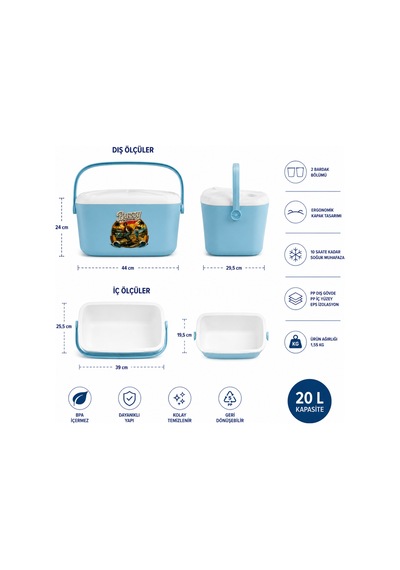 20 Lt Buzzy Retro Buzluk Termos 1179 Cooler Box -399 Açık Mavi