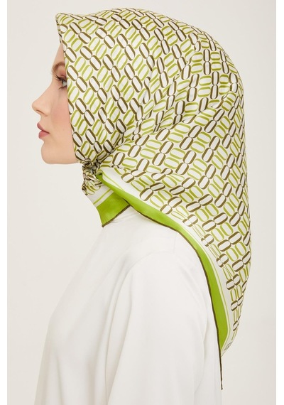 Armine Soft Yeşil Geometrik Desen Tivil İpek Eşarp 9149-54