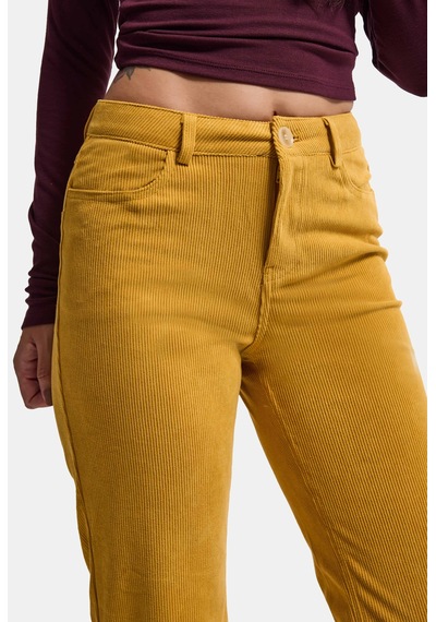 Kadın Hardal Sarı Flare Fit Velvet Kadife Kumaş Pantolon