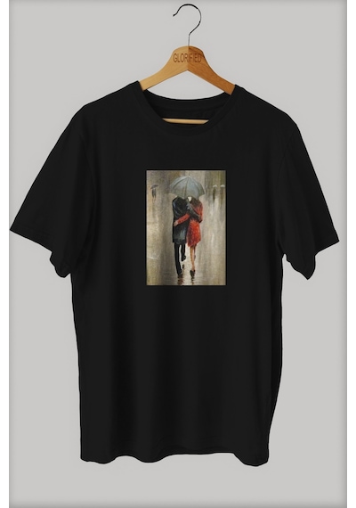 Noıssey -wed Sonbahar Yağmurları Tasarım Baskılı Oversize T-shirt Tişört Sokak Tarzı Siyah