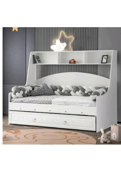 Bilge Tamamı Mdf Kitaplıklı Yavrulu Çelik Destekli Karyola Ranza Beyaz M2 90 X 190 CM Bilge Tamamı Mdf Kitaplıklı Yavrulu Çelik Destekli Karyola Ranza Beyaz M2 90 X 190 CM