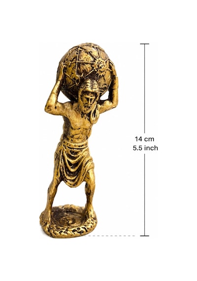 Atlas Heykeli 14 Cm Antik Gold Dekoratif Biblo Mitolojik Ev Dekorasyonu & Masa Üstü Aksesuar
